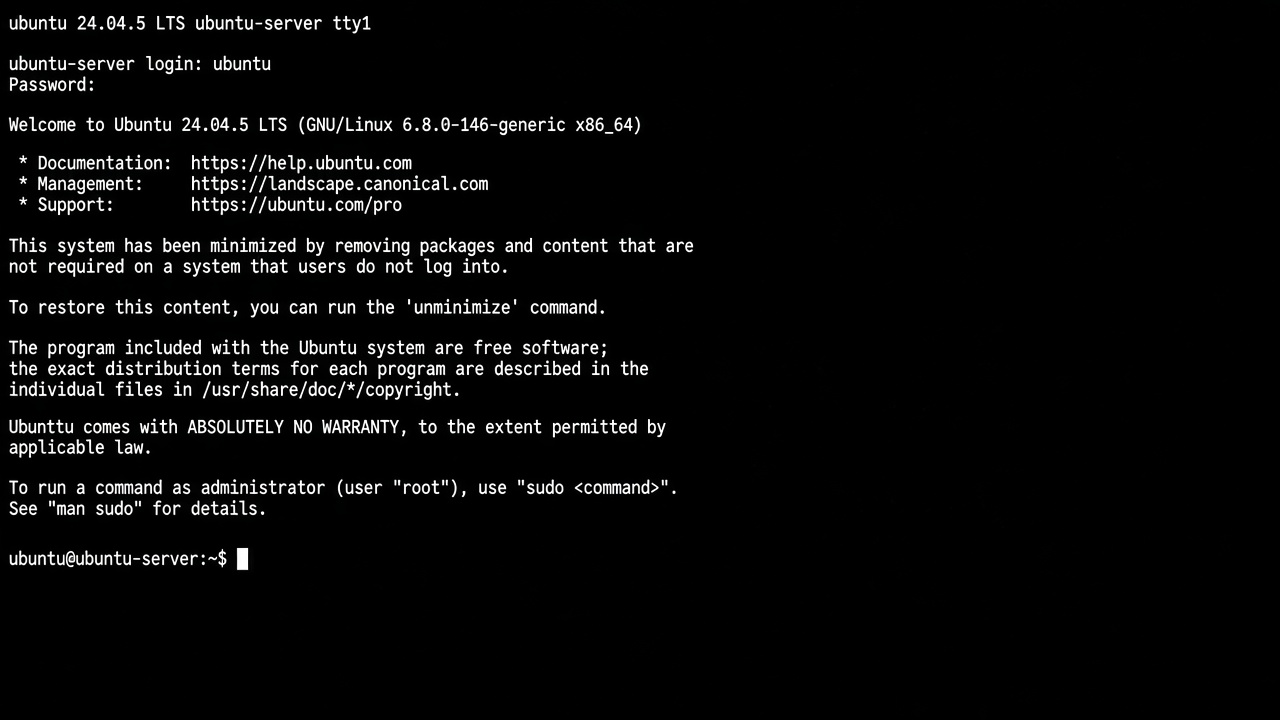 Console login — ubuntu@ubuntu-server (minimized MOTD)