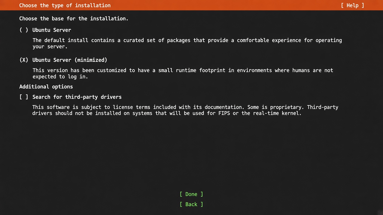 Choose the type of installation — minimized