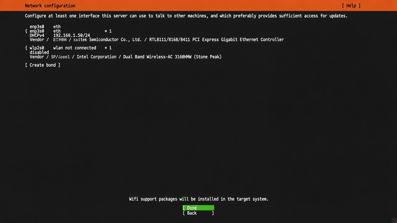Network configuration — enp3s0 DHCP
