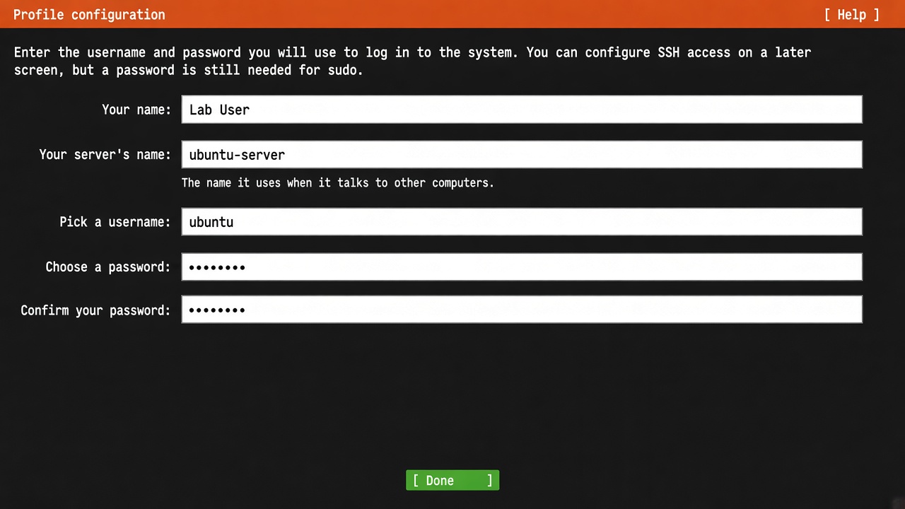 Profile configuration — Lab User / ubuntu-server / ubuntu