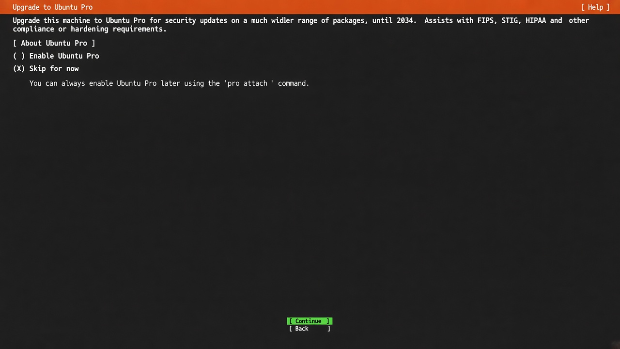 Ubuntu Pro — Skip for now