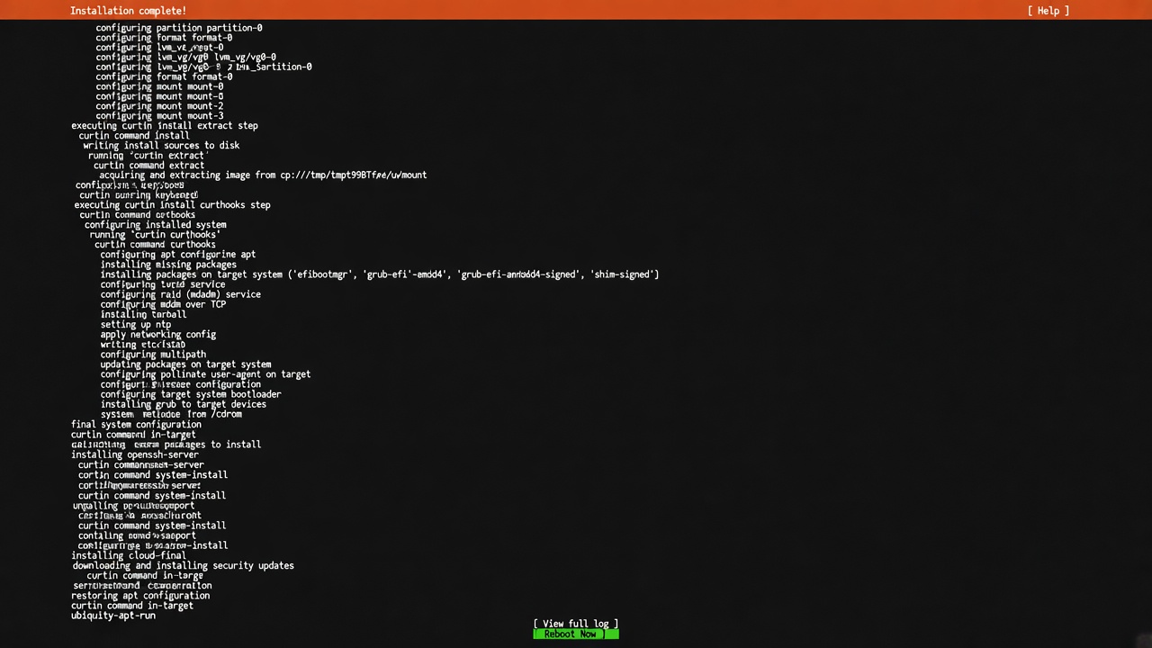 Installation complete — Reboot Now